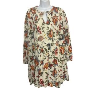 Old Navy Womens XL Tunic Dress Floral Paisley Pintuck Tie Front Prairie Holiday
